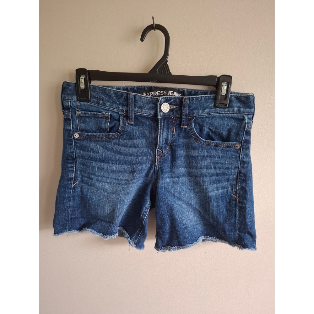 Y2K Low Rise Festival Denim Jean Shorts Express Sz 0 Med Wash Western Cute 2/$16